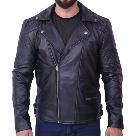 Mens Biker Black Quilted Leather Jacket