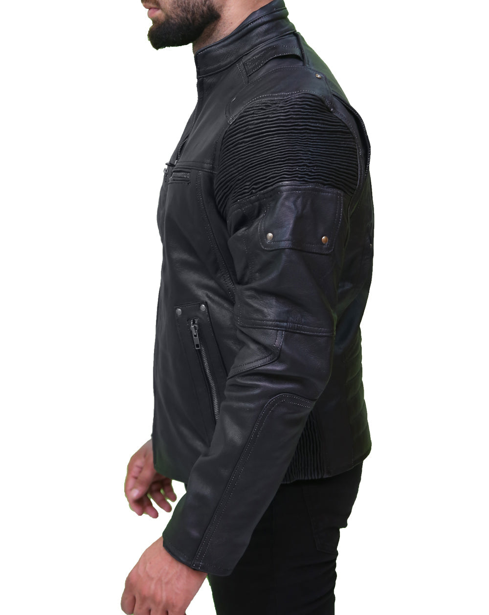 Men's Cafe Racer Black Biker Leather Jacket