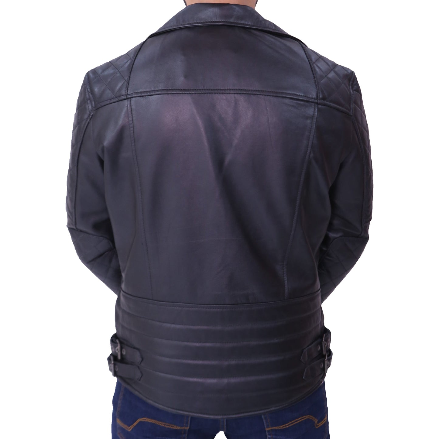 Mens Biker Black Quilted Leather Jacket