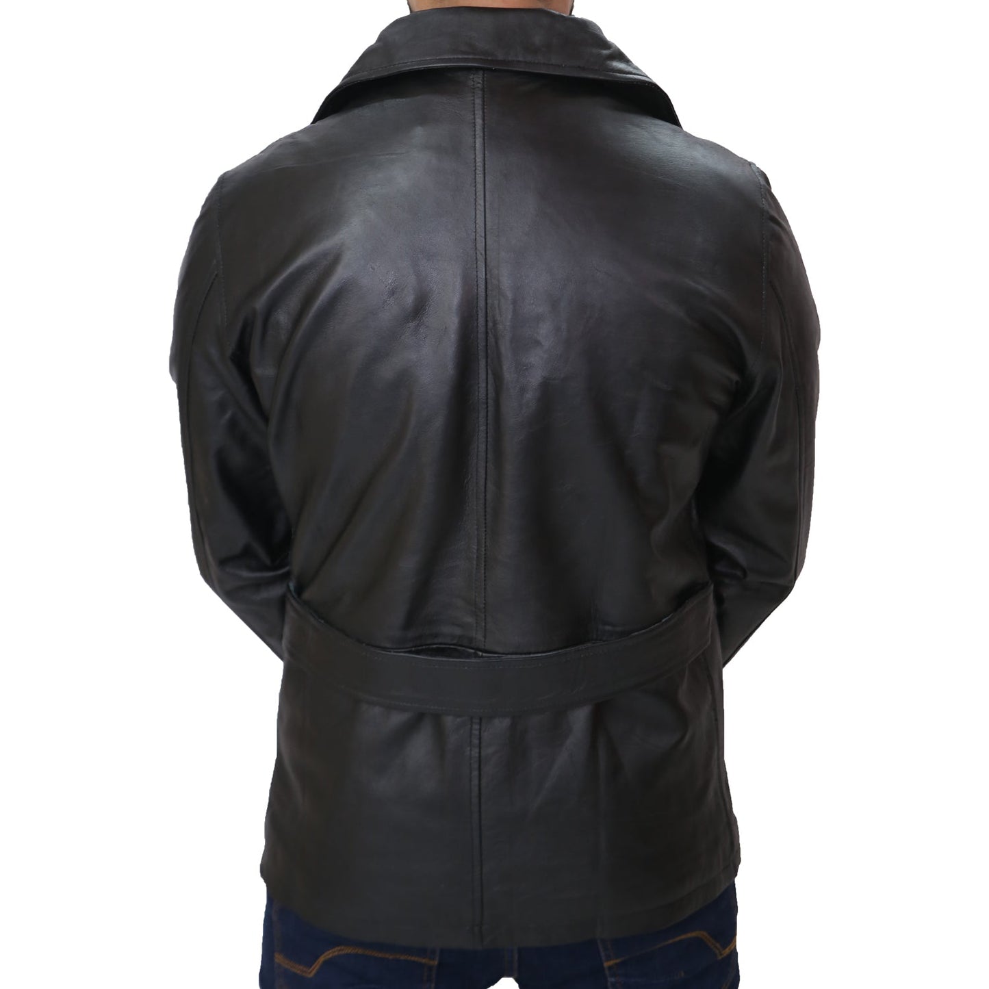 Men's Fashion Black Blazer Genuine leather Coat