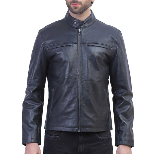 Mens Cafe Racer Black Leather Jacket