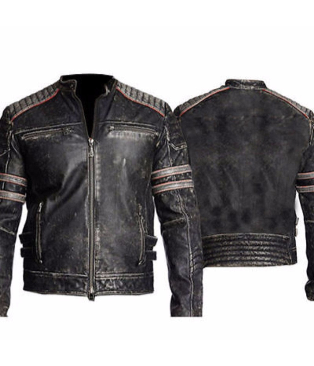 Biker Vintage Motorcycle Distressed Black Retro Leather Jacket