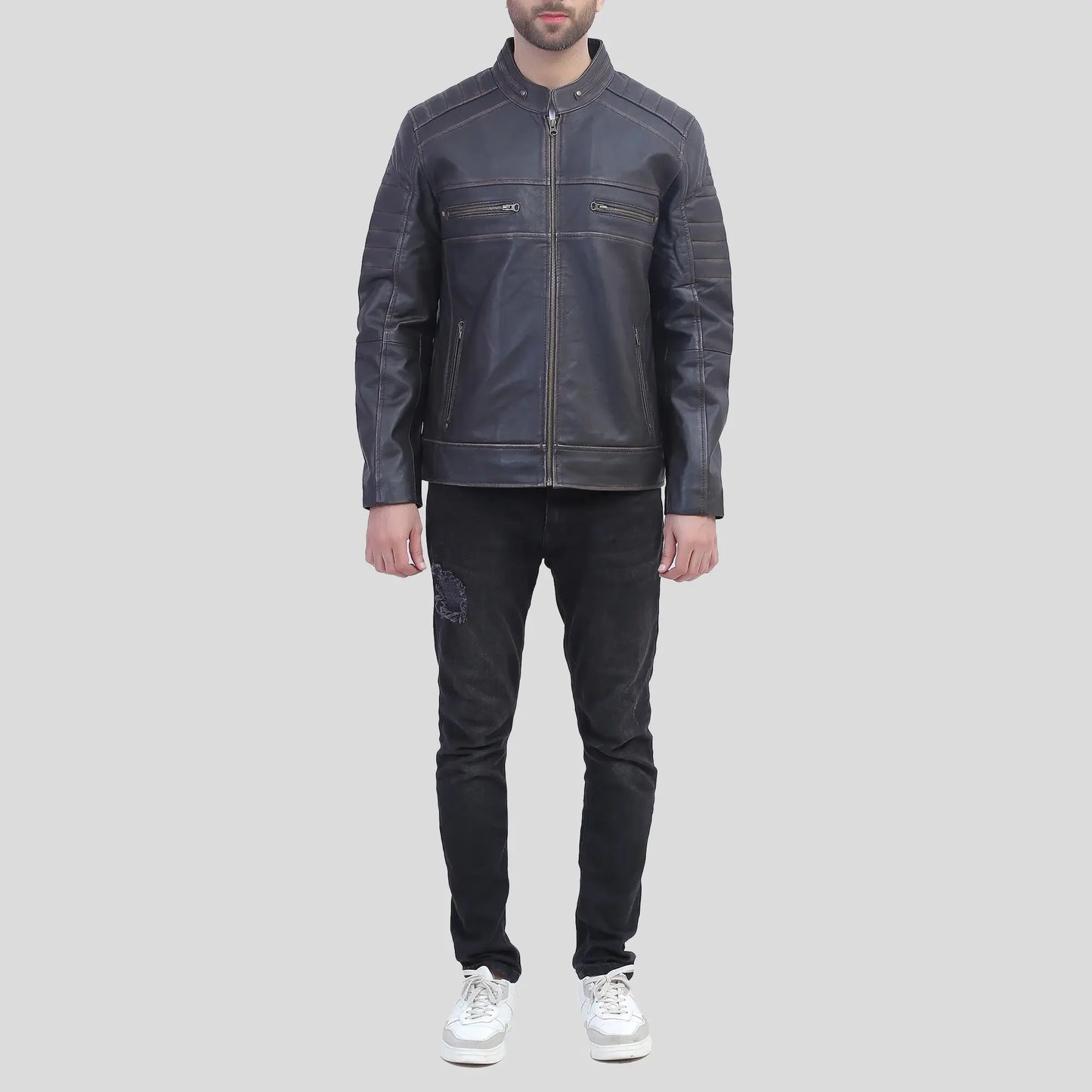 Men's Brown Rub Off Cafe Racer Leather Jacket