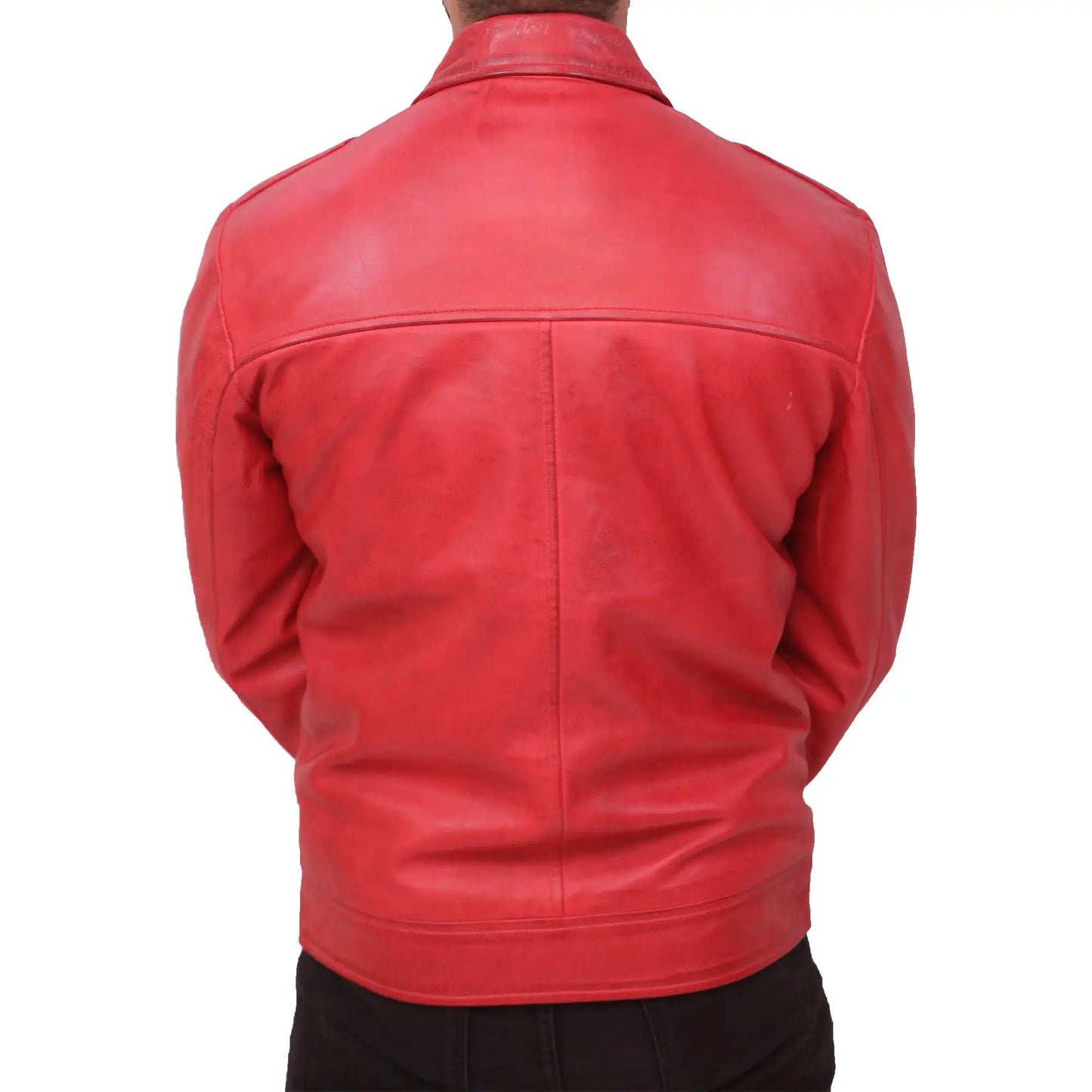 Back view of Distressed Men's Distressed Red Sheepskin Leather Jacket