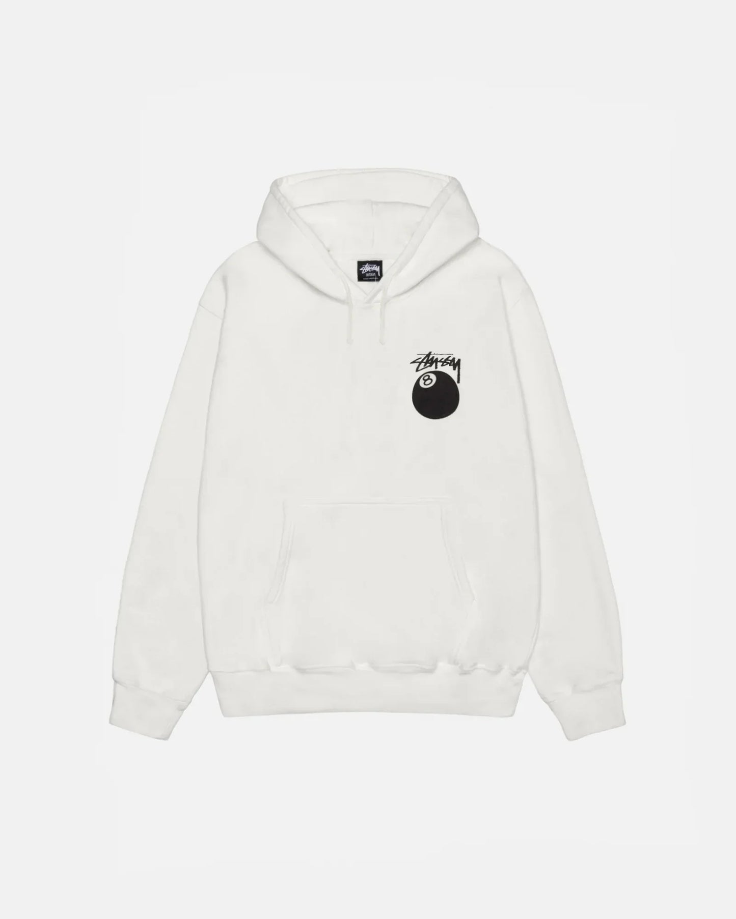 white 8 ball hoodie pigment dyed front