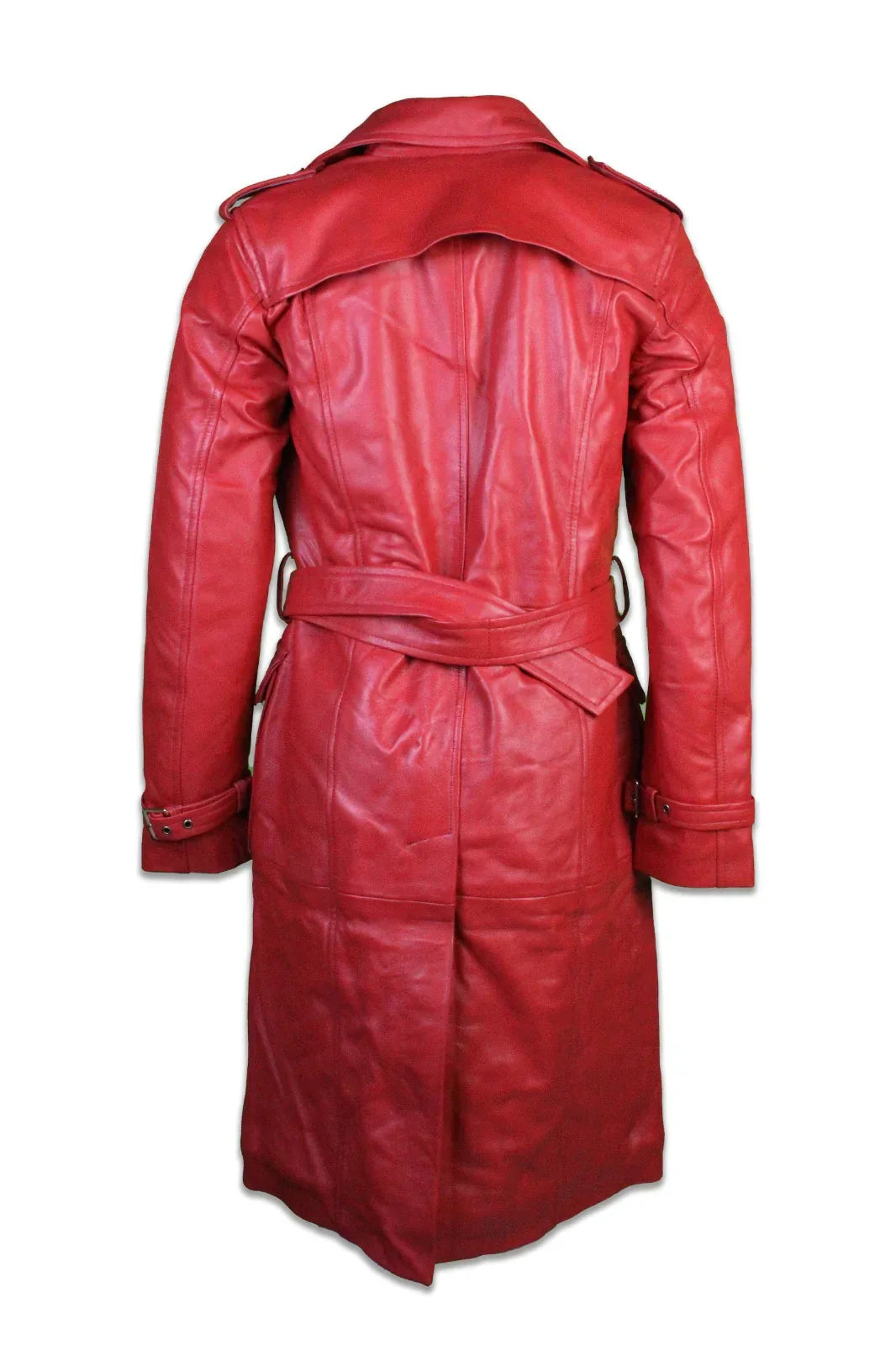 Full back view of Red Women’s Red Leather Coat Back