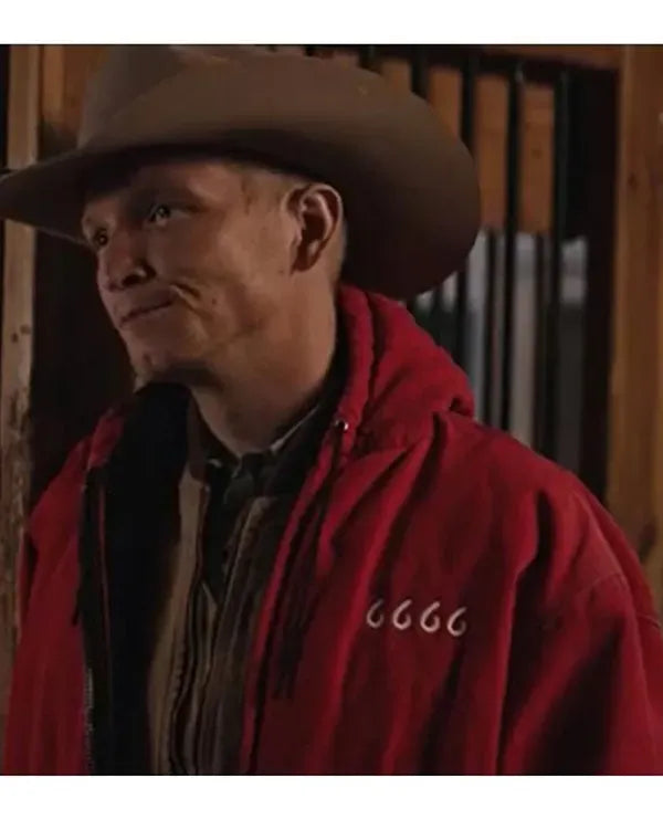 Close view of Yellowstone Jimmy 6666 Red Hoodie