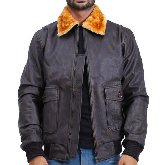 Men's Flight Aviator Bomber Brown Leather Jacket