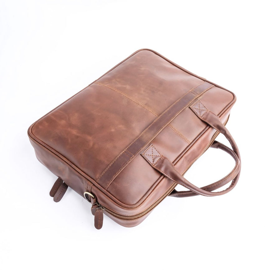 Everyday Companion Leather Laptop Bag-Tan - Image 8