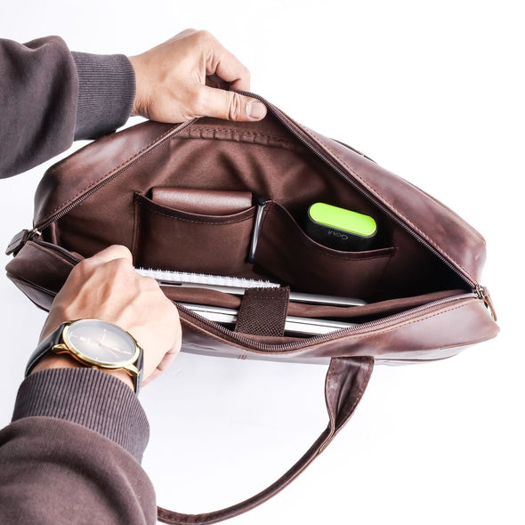 Everyday Companion Leather Laptop Bag-Vintage Midnight Brown - Image 5