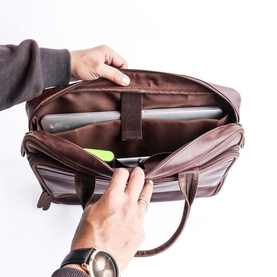 Everyday Companion Leather Laptop Bag-Vintage Midnight Brown - Image 6