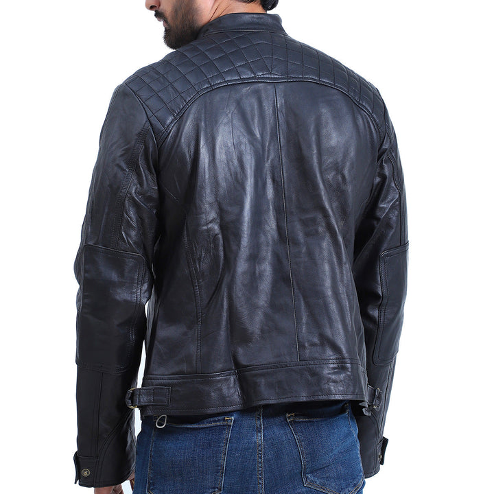 Men's Quilted Cafe Racer Biker Leather Jacket
