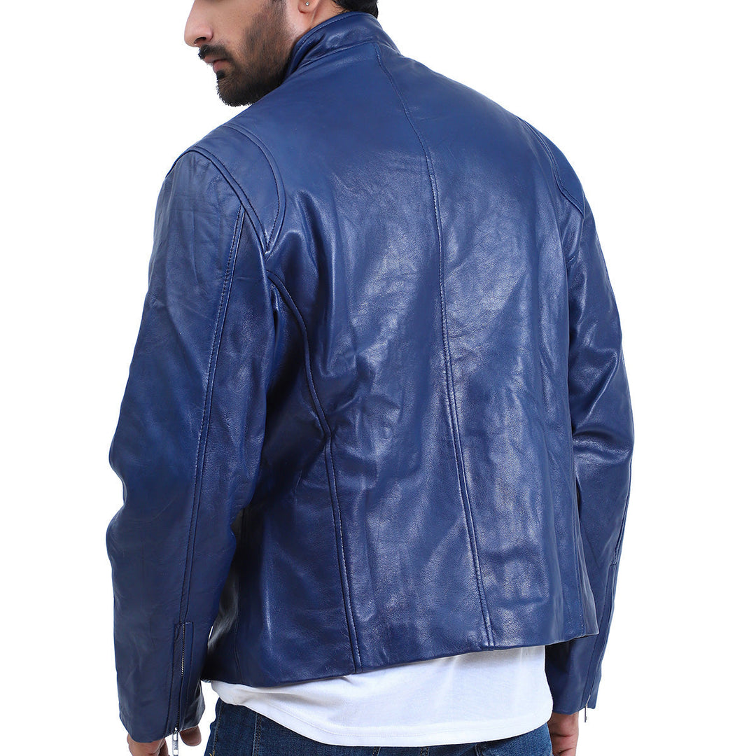 Men's Cafe Racer Blue Biker Jacket