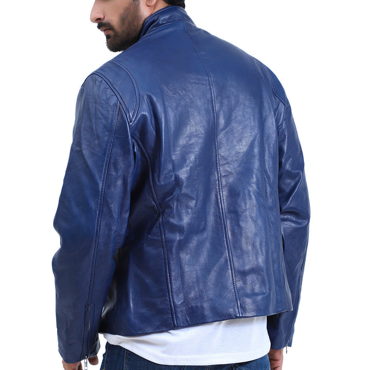 Men's Cafe Racer Blue Biker Jacket