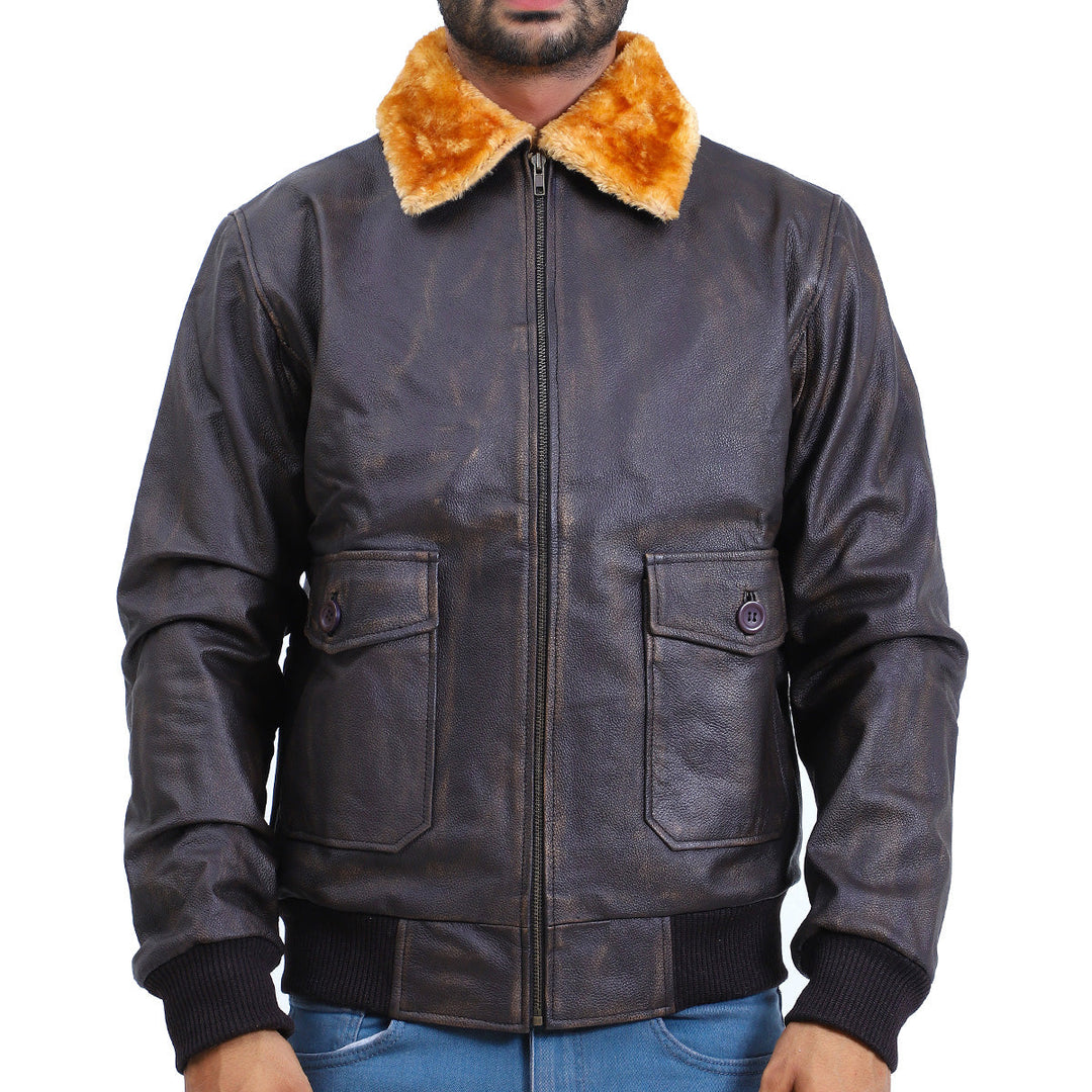 Men's Flight Aviator Bomber Brown Leather Jacket