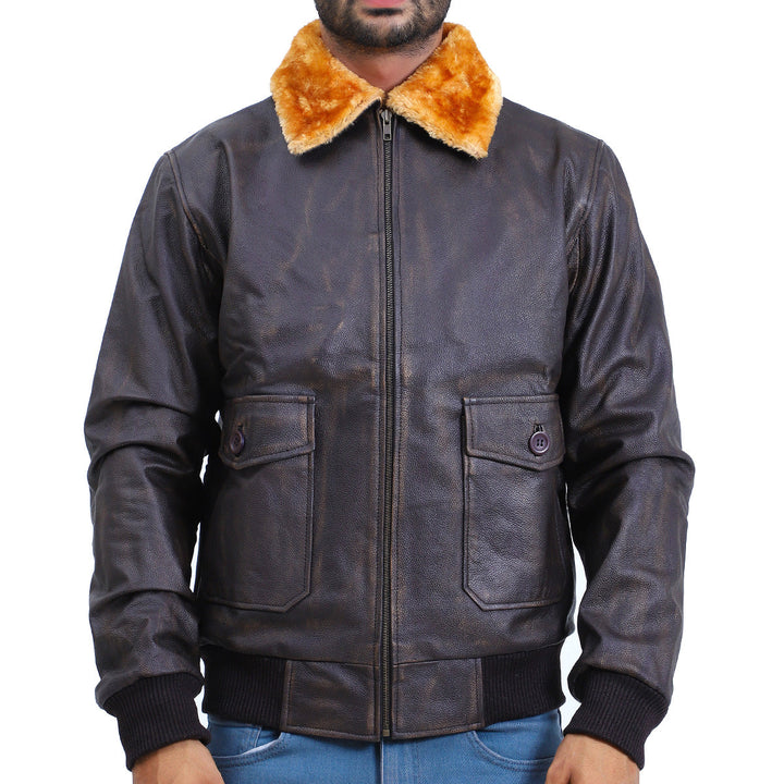 Men's Flight Aviator Bomber Brown Leather Jacket