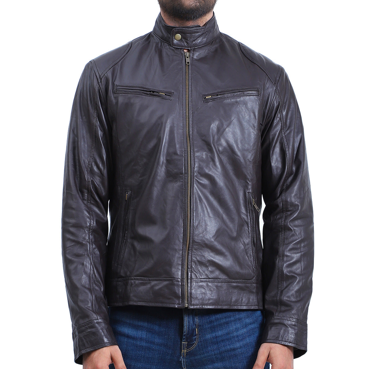 Men's Cafe Racer Biker Sheepskin Leather Jacket