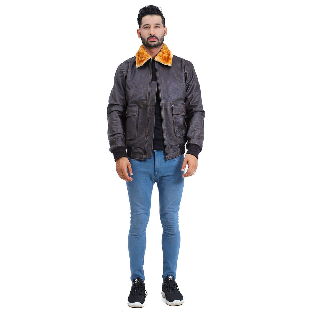 Men's Flight Aviator Bomber Brown Leather Jacket