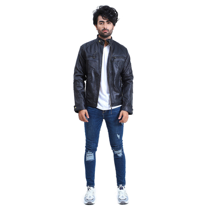 Men's Quilted Cafe Racer Biker Leather Jacket