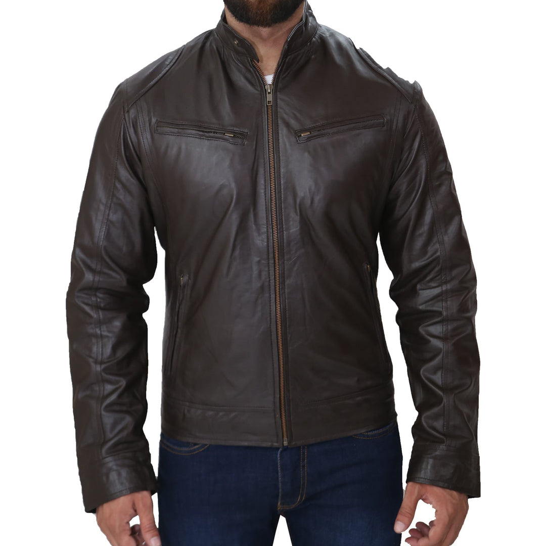 Men's Brown Biker Fashion Slim Fit Pure Leather Jacket