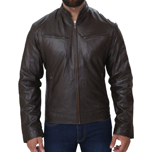 Men's Brown Biker Fashion Slim Fit Pure Leather Jacket