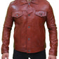 Mens Vintage Classic Brown Leather Trucker Jacket