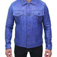 Men's Classic Blue Real Leather Trucker Jacket