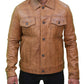 Mens Camel Brown Trucker Leather Jacket