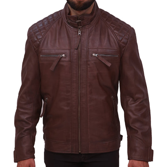 Men's Sheepskin Leather Quilted Brown Jacket