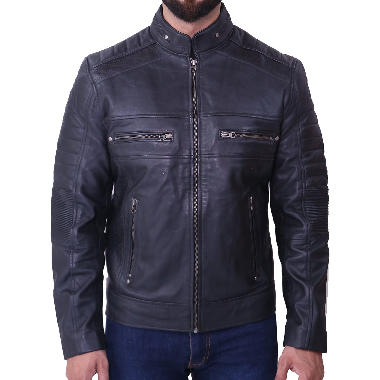 Mens Cafe Racer Black Leather Jacket