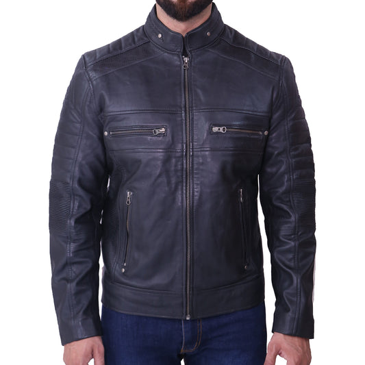 Mens Cafe Racer Black Leather Jacket