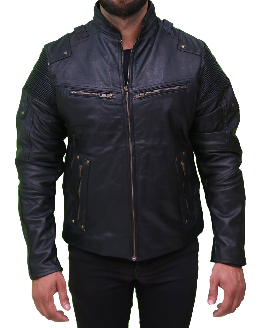 Men's Cafe Racer Black Biker Leather Jacket