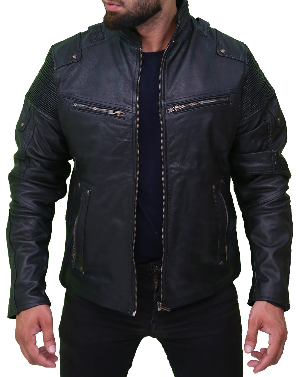 Men's Cafe Racer Black Biker Leather Jacket