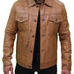 Mens Camel Brown Trucker Leather Jacket