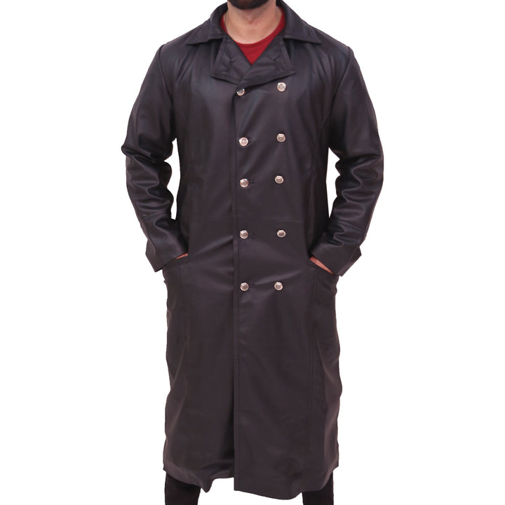 MEN'S CLASSIC OFFICER MILITARY BLACK GERMAN TRENCH COAT