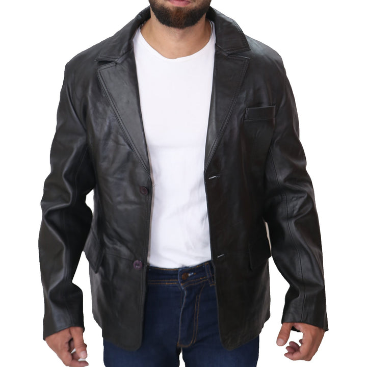 Men's Black Leather Blazer