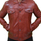 Mens Vintage Classic Brown Leather Trucker Jacket