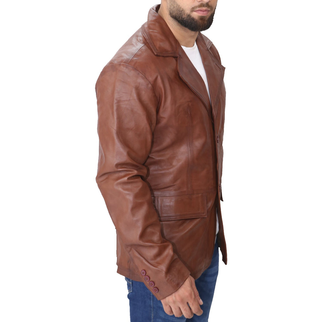 Men's Brown Leather Blazer Coat