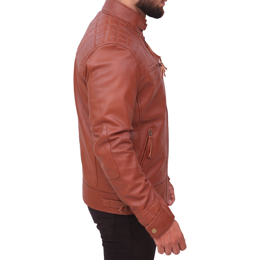 Quilted Men's Brown Vintage Moto Riding Leather Jacket