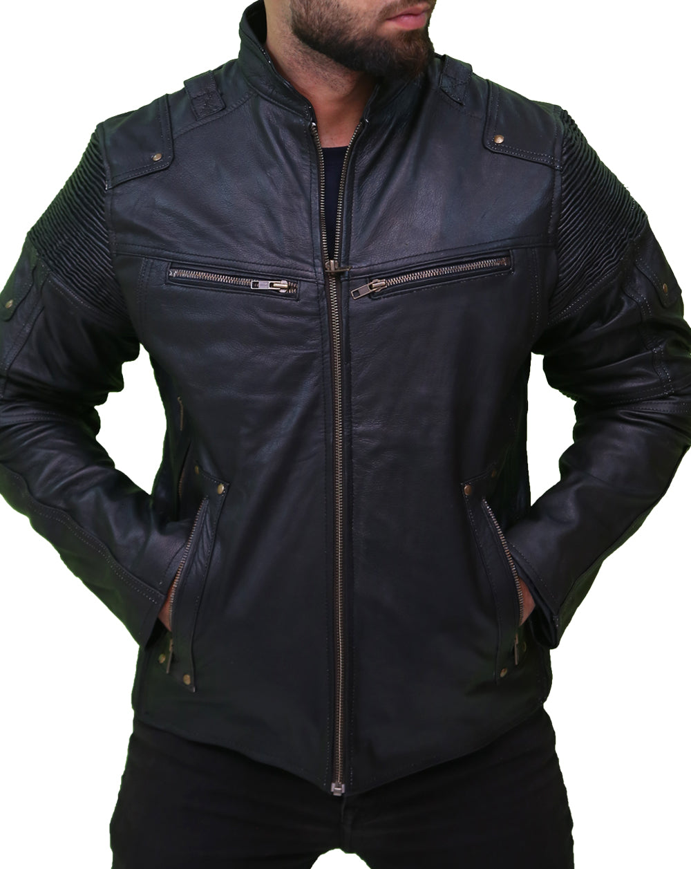 Men's Cafe Racer Black Biker Leather Jacket