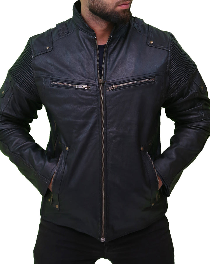 Men's Cafe Racer Black Biker Leather Jacket