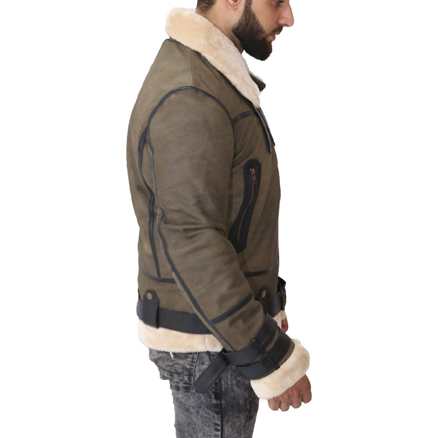 Aviator Pilot RAF B3 Flying Bomber Jacket with Faux Fur
