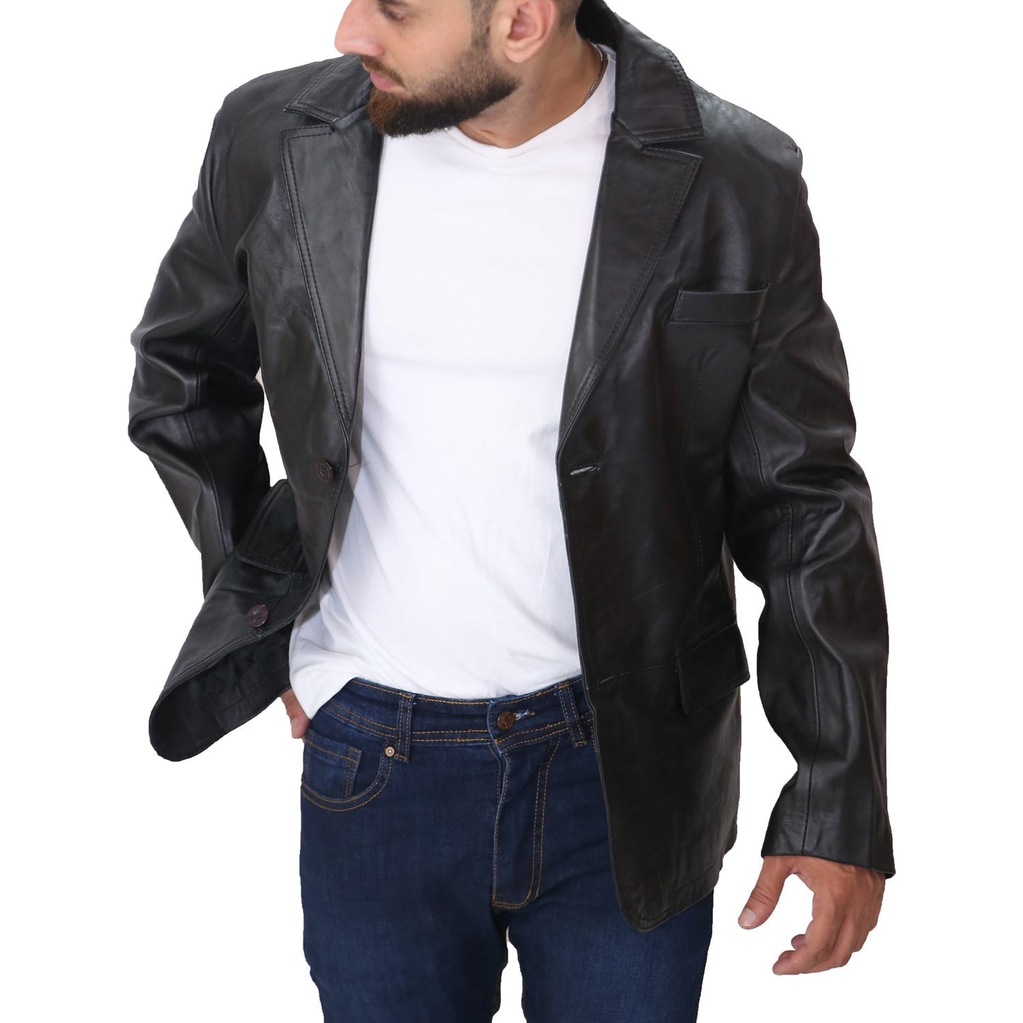 Men's Black Leather Blazer