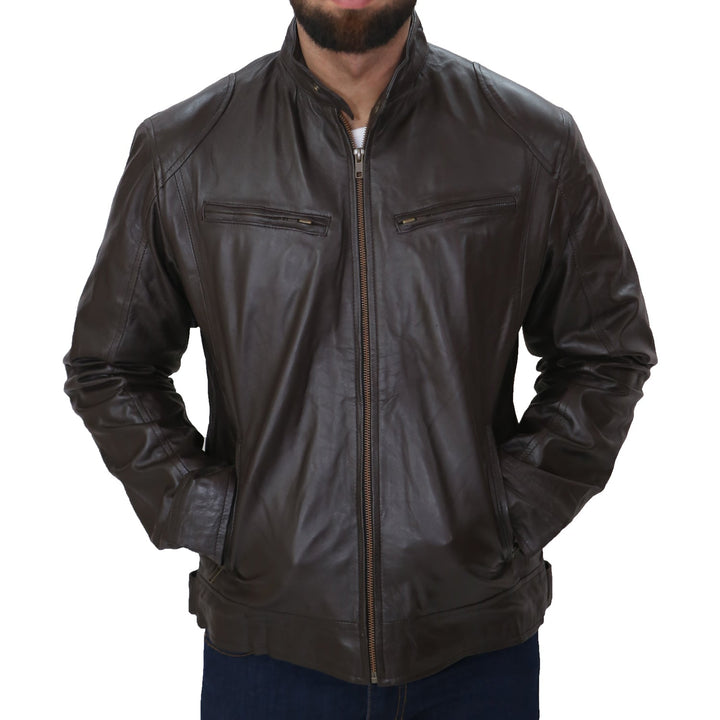 Men's Brown Biker Fashion Slim Fit Pure Leather Jacket