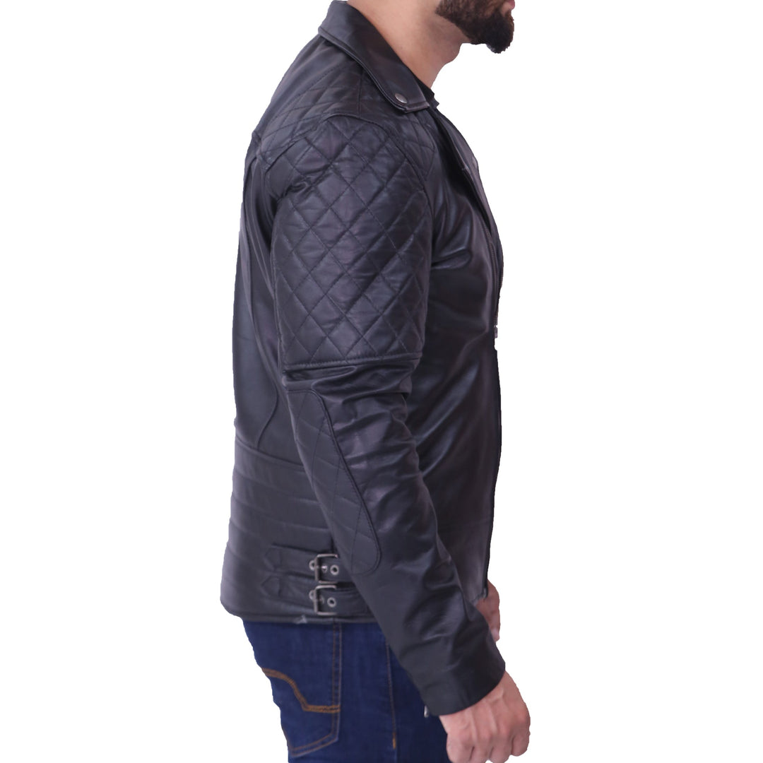 Mens Biker Black Quilted Leather Jacket