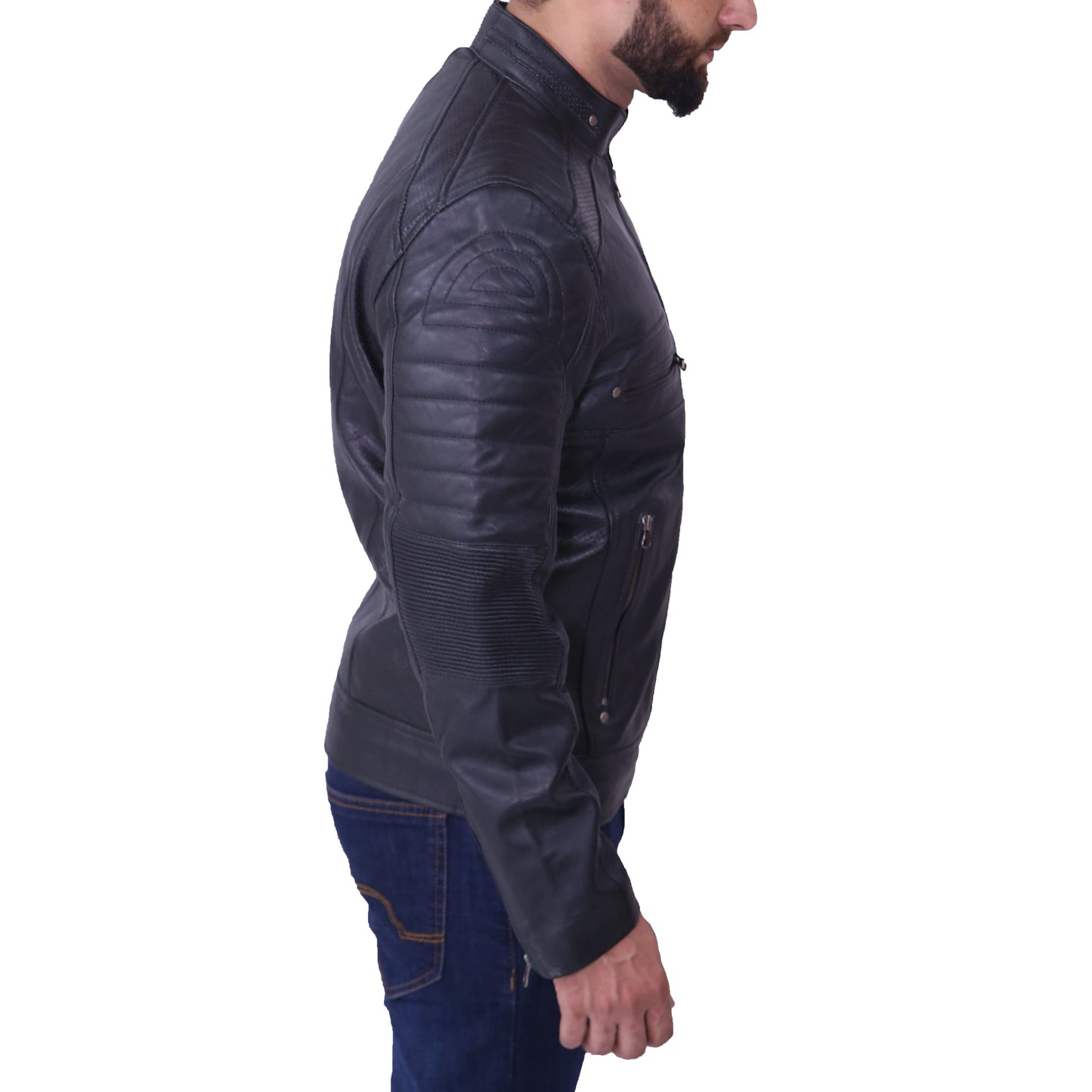 Mens Cafe Racer Black Leather Jacket
