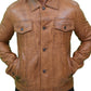 Mens Camel Brown Trucker Leather Jacket