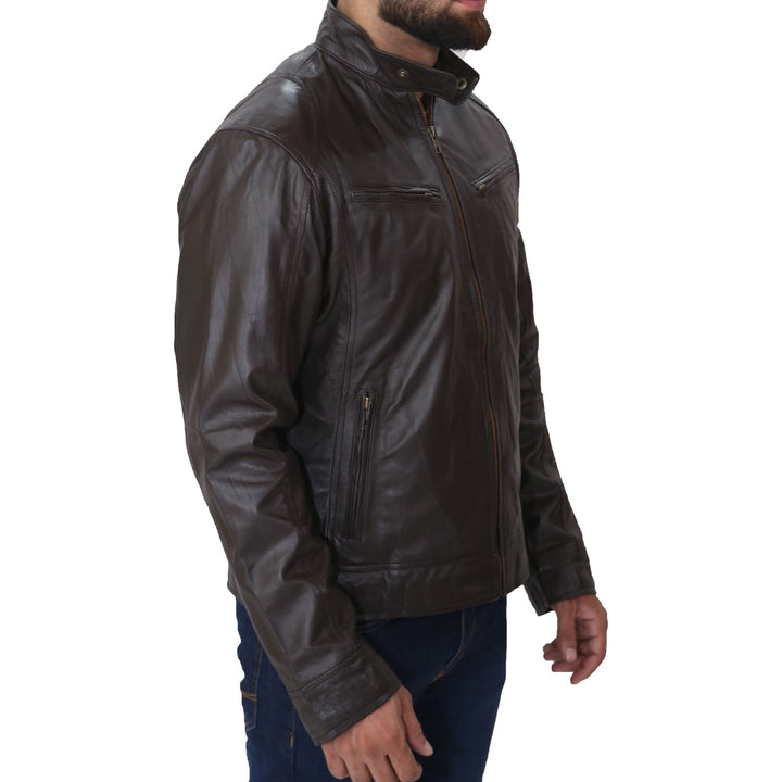 Men's Brown Biker Fashion Slim Fit Pure Leather Jacket