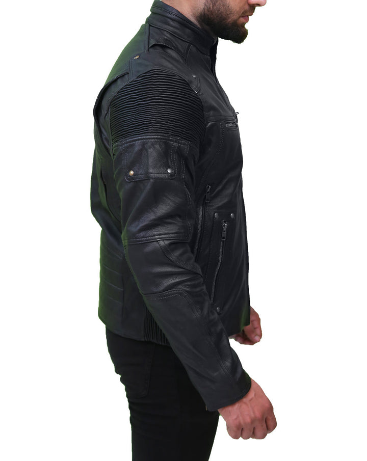 Men's Cafe Racer Black Biker Leather Jacket