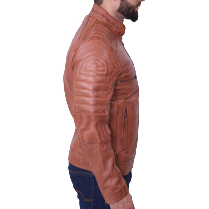 Mens Cafe Racer Brown Leather Jacket